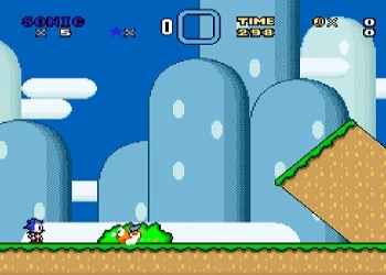 Sonic in Super Mario Wereld schermafbeelding van het spel